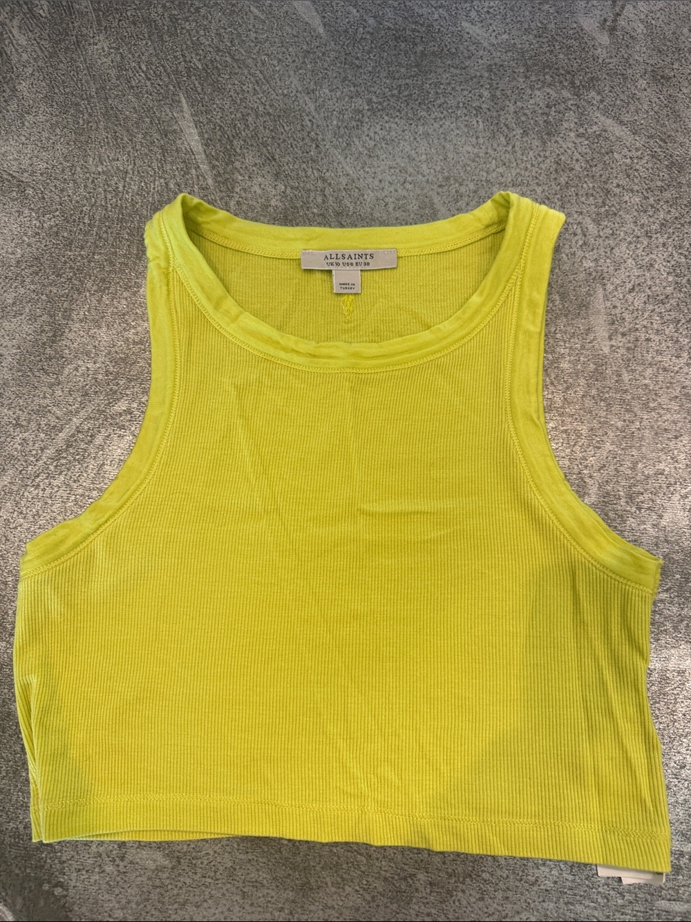 All Saints Neon Yellow Ribbed Crop Tank